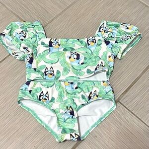 Kids Cartoon Bluey Print Bikini - Green